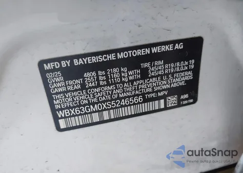 2025 BMW X2 xDrive28I из США, поврежденный, VIN WBX63GM0XS5246566